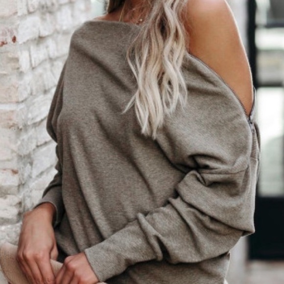 New Tan Ribbed Shoulder Zip Top - Picture 6 of 12